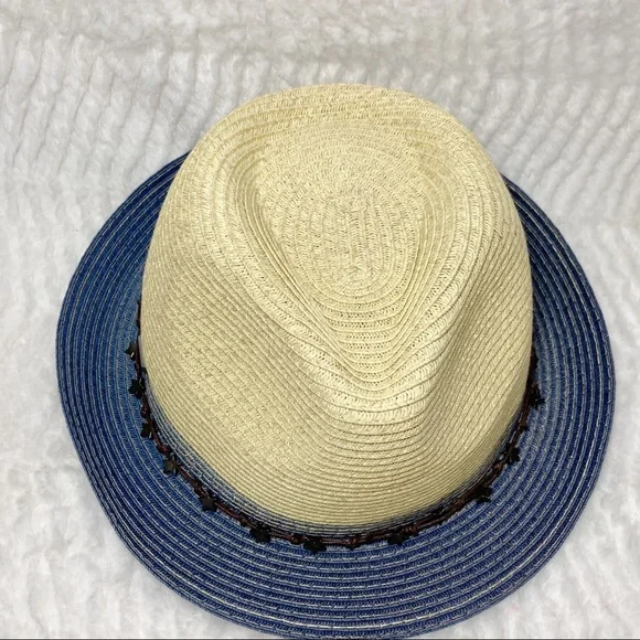 San Diego Hat Straw Fedora Blue Brim Star Adjustable Band - Picture 11 of 14